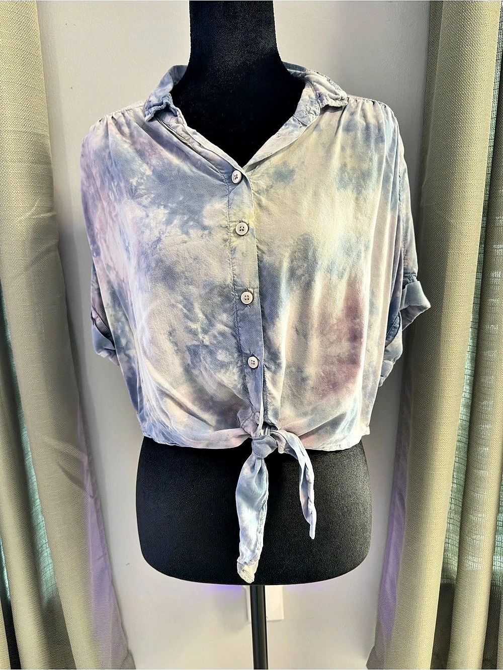 American Eagle Pastel Tie Dye Tie Front Button Up Top Small 2019
